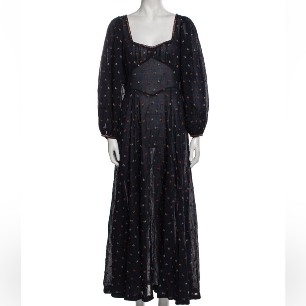 Doen printed long-sleeve dress. Navy. Size M.